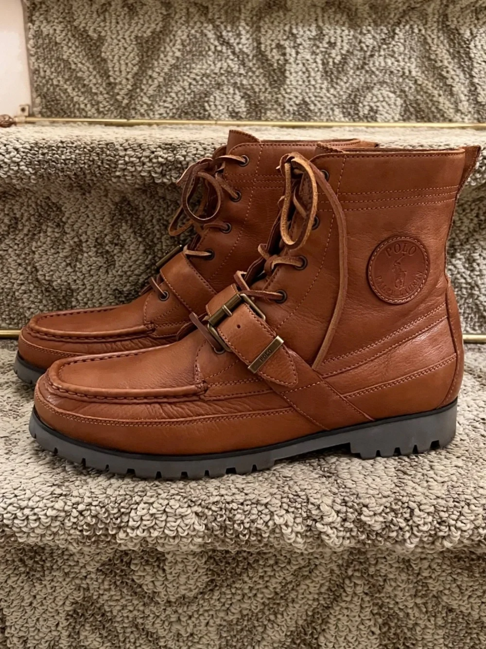 EUC Men's Polo Ralph Lauren Ranger Tumbled Brown Leather Boots US Size 11.5 M